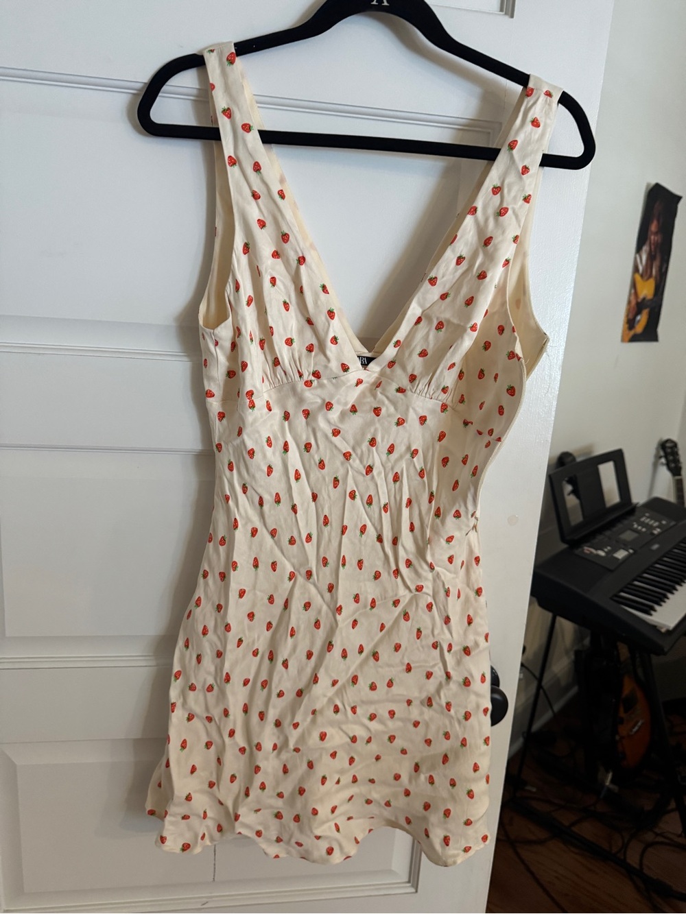 Zara Cream Mini Dress with Red Strawberry Motif